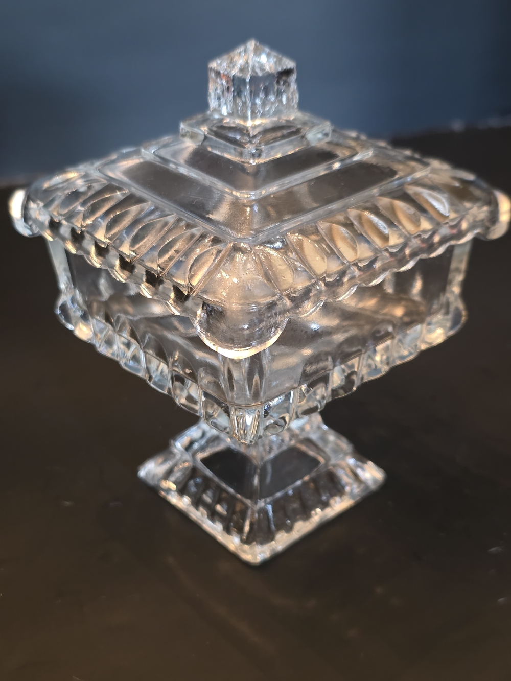 Vintage Pressed Glass Vanity Jar with Lid | Ribbed Mid‑Century Dresser Box